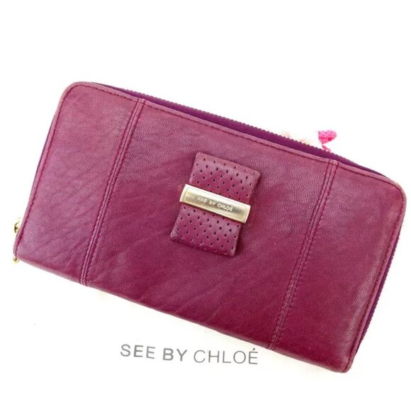 Chloe Wallet Purse Long Wallet Purple Woman Authentic Used Y120